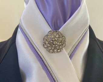 HHD White Satin Custom Dressage Equestrian Stock Tie Lavender & Silver