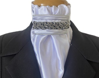 The HHD White Satin Euro Dressage Equestrian Stock Tie 'Nancy' in Silver & Black