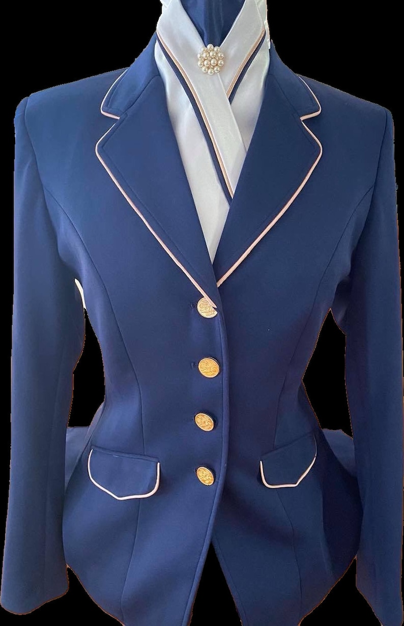 HHD Dressage Equestrian Stretch Show Jacket Black/navy Blue With Rose ...
