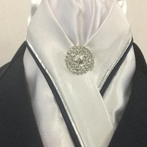 HHD White Custom Equestrian Dressage Stock Tie Navy Blue  & Silver
