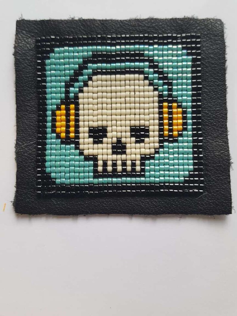 TM Headphones Hand-Beaded Patch by Prison Art Skull