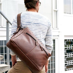 Brown Leather Shoulder Bag, Handmade Satchel Men, Crossbody Messenger Travel Laptop Computer Carry On Courier, Men Gifts, Gifts for Men image 1