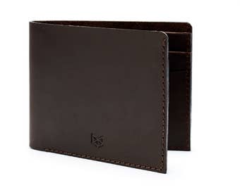 Dark Brown Leather Mens Wallet, Handmade Slim Credit Card Bifold, Designer Minimalist Accessories. Dollar Euro Holder. Custom Engraved Gift