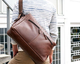 Brown Leather Shoulder Bag, Handmade Satchel Men, Crossbody Messenger Travel Laptop Computer Carry On Courier, Men Gifts, Gifts for Men