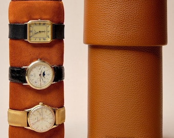 Watch Case, Glasses Case, Jewelry Box, Tan Leather Travel Case, Watch Box, Watch Roll, Suede Pillow Storage Organization Handmade by Capra