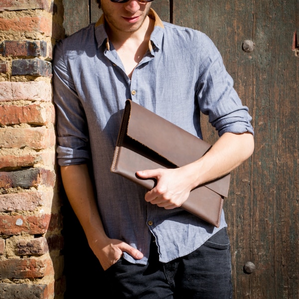 Brown Leather Dell XPS Case, Men Dell XPS 15" and 13" and 2 in 1 Sleeve, Handmade Protective Laptop Folio. Personalized Monogram Mens Gift