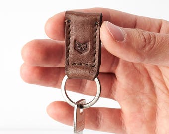 Brown Leather Keychain Men, Custom Engraved Key Fob, Personal Initials Key Chain, Anniversary Husband Boyfriend Personalized Monogram Gift.