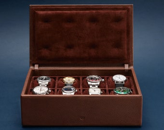 Brown Watch Storage Box, Leather Watch Box for 8 Pieces, Watch Case for Men, Mens Watch Organizer, Customized Watch Box, Travel Watch Case