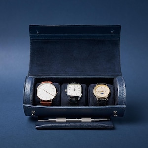 Navy Leather Watch Display Case, 3-4 Watches Roll, Watch Organizer for Men, Travel Watch Case, Watch Case Holder, Watch Storage, Custom Gift