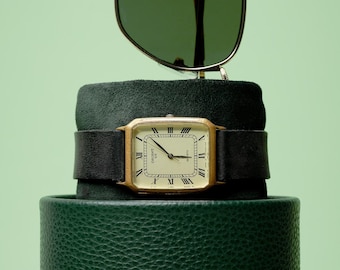 Watch Case, Glasses Case, Jewelry Box, Green Leather Travel Case, Watch Box, Watch Roll, Suede Pillow Storage Organization Handmade by Capra