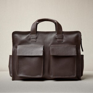 Porte-documents marron foncé avec double poche, porte-documents en cuir pour ordinateur portable, organiseur de porte-documents, porte-documents fait main pour ordinateur portable, porte-documents personnalisé, sac de voyage