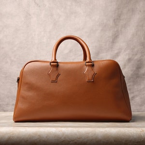 Tan Mens Travel Duffle Bag, Leather Weekender Bag, Custom Duffle Bag, Personalized Weekender Bag, Carry On Duffle Bag, Monogram, Gift