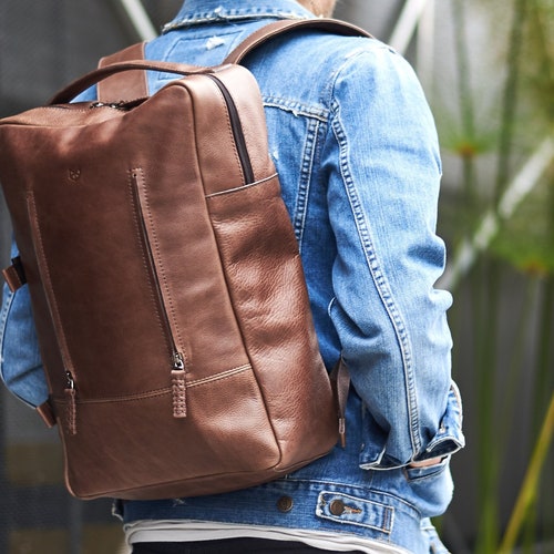 Green Leather Laptop Backpack Men. Travel Rucksack Handmade - Etsy