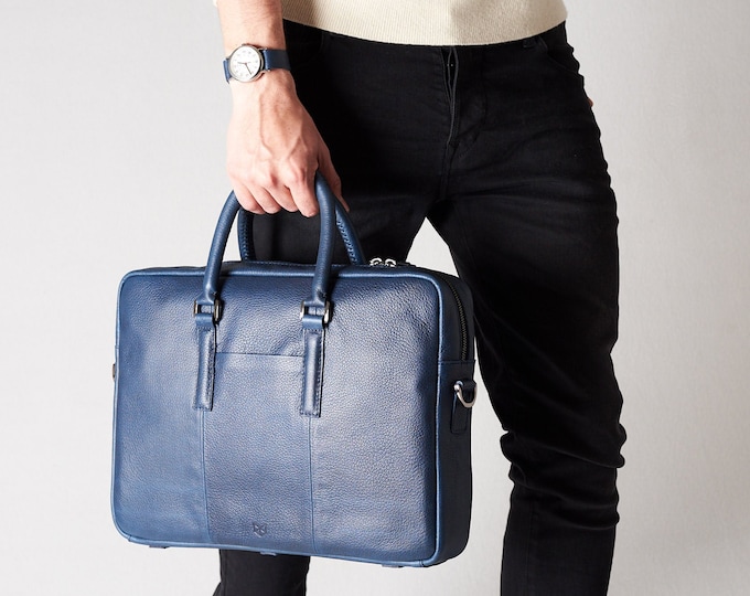 Blue Leather Laptop Bag ,briefcase ,messenger Bag ,shoulder Bag ...