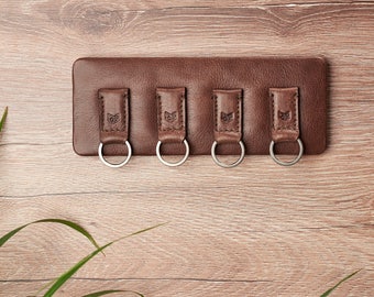 Brown Leather Key Holder, Magnetic Wall Keychain Hook, Handmade Rack Hanger Organizer, Home Decor, Housewarming Design, Minimalist Design