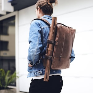 Brown Leather Laptop Backpack Men. Travel Rucksack, Handmade Bookbag, Camera Designer Bag, Work Urban City Daypack, Custom Engraving Gift image 1