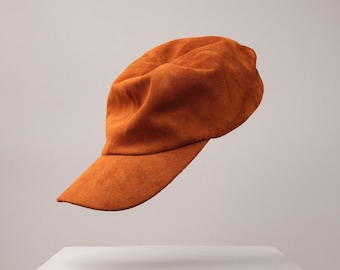 Calf Suede Baseball Cap, Tan Suede Hat with Ear Flaps, Leather Cap, Classic Adjustable, Vintage, Winter suede hat by Capra Leather