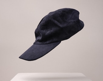 Calf Suede Baseball Cap, Navy Suede Hat with Ear Flaps, Leather Cap, Classic Adjustable, Vintage, Winter suede hat by Capra Leather