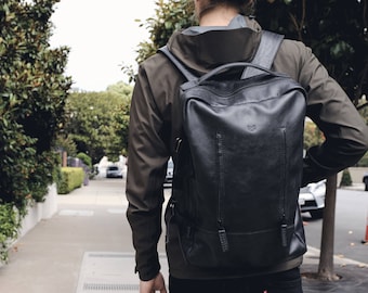 Black Leather Laptop Backpack Men, Travel Rucksack, Handmade Leather Backpack, Designer Bag, Work Urban City Daypack, Custom Engraving