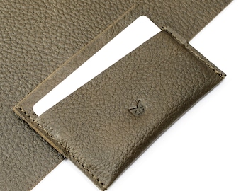Green Leather Card Holder Men, Business Credit Cards Case, Slim Designer Minimalist Personalized Wallet, Money Pouch. Custom Engraved Gift