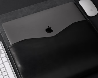 Black Leather MacBook Air Case, MacBook Pro 13 inch Case, MacBook Pro 16 inch Case, MacBook Cover, MacBook Pro Sleeve, MacBook Air M1 Sleeve