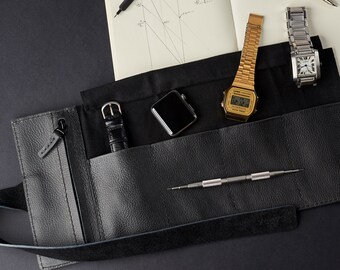 Uhrenrolle Benutzerdefinierte 2-6 Uhren Steckplätze, Männer Reise-Schwarz-Leder-Uhr-Aufbewahrung Uhrenbox Organizer Apple Band Uhrenetui. Monogrammiert Männer Geschenk