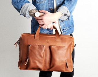 Tan Leather Shoulder Bag, Handmade Satchel Men, Crossbody Messenger Travel Bag, Laptop Computer Carry On Courier, Gifts for Men, Men Gifts