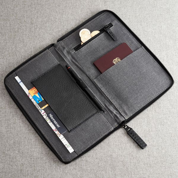Black Leather Travel Document Organizer, Men Passport Wallet, Personalized Passport Holder, Customized Passport Cover. Monogram Mens Gifts