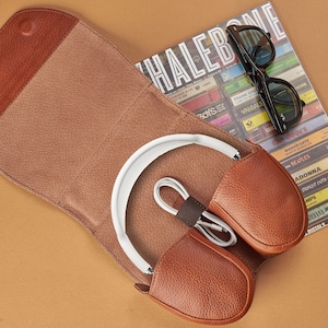 Tan AirPods Max Case, Headphones Leather Protective Case, Travel Cover Apple AirPods Max Accessory, Fits with Smart Case, Men Custom Gifts