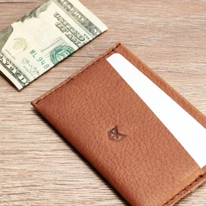 Porte-cartes Cuir Tan Hommes, Cartes De Crédit Et Étui D'affaires, Porte-cartes Minimaliste, Porte-monnaie. Monogramme Personnalisé Cadeau