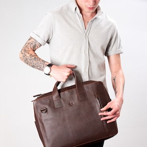 Porte-documents en cuir marron foncé pour homme Attaché, sac à bandoulière portefeuille Messenger, sac à bandoulière pour ordinateur portable, porte-documents, cadeaux pour homme