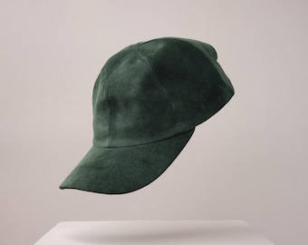Calf Suede Baseball Cap, Green Suede Hat with Ear Flaps, Leather Cap, Classic Adjustable, Vintage, Winter suede hat by Capra Leather