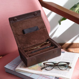 Multiple Sunglasses Travel Case Dark Brown, Glasses Case, Hard Eyeglass Case, Sunglasses Leather Case, Sunglass Display Storage Case, Custom image 1