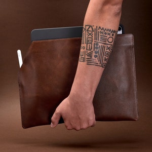 Brown Leather iPad Air Pro Sleeve with Pencil Holder, Magic Smart Keyboard Cover, Case, Apple iPad Pro 10.9, 11, 12.9 inch, Men Gift, Custom