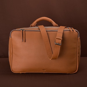 Tan Leather Weekender Bag, Mens Duffle Bag, Travel Duffle Bag, Handmade Travel Bag, Weekend Bag, Custom Duffle, Personalized Monogram image 1