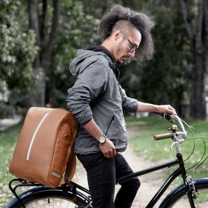 Tan Leather Bike Backpack, Urban Backpack, Cycling Backpack, Commuter Backpack, Rucksack, Men Daypack, Custom Monogram, Men Gift, Handmade image 2