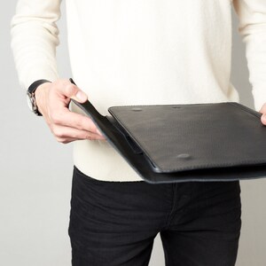 Black Leather Laptop Tablet Document Portfolio for Men, A4 File Holder Case, Business Work Organizer. Letter Folio. Custom Monogram Gift image 7