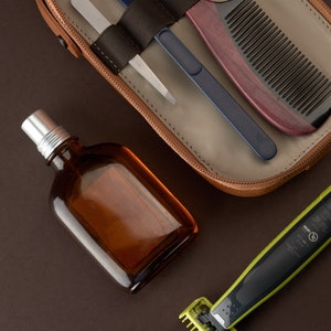 Tan Leather Dopp Kit, Handmade Personalized Toiletry Bag, Travel Shaving Kit Bag, Mens Dopp Kit, Groomsmen Gift for Men, Custom Monogram image 6