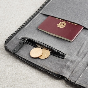 Black Leather Travel Document Organizer, Men Passport Wallet, Personalized Passport Holder, Customized Passport Cover. Monogram Mens Gifts