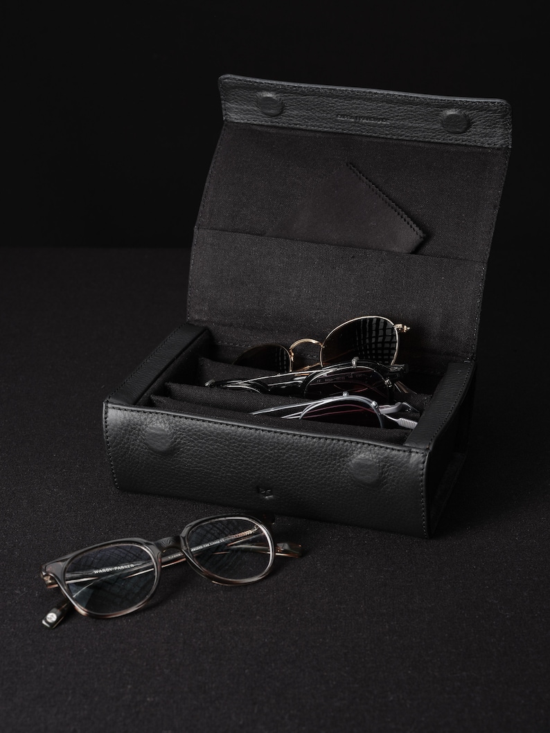 Multiple Sunglasses Travel Case Black, Glasses Case, Hard Eyeglass Case, Sunglasses Leather Case, Sunglass Display Storage Case, Custom image 6