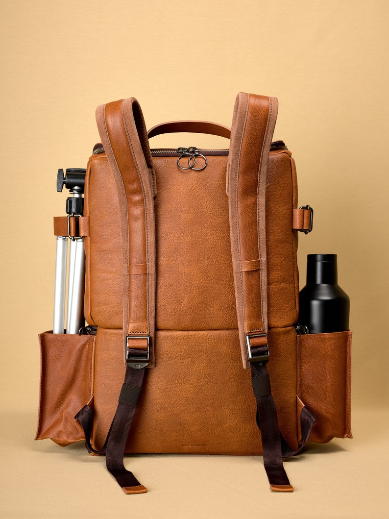 Tan Leather Camera Backpack, Urban Backpack, DSL Backpack, Commuter Backpack, Rucksack, Men Daypack, Laptop Backpack, Custom Monogram, Men image 5