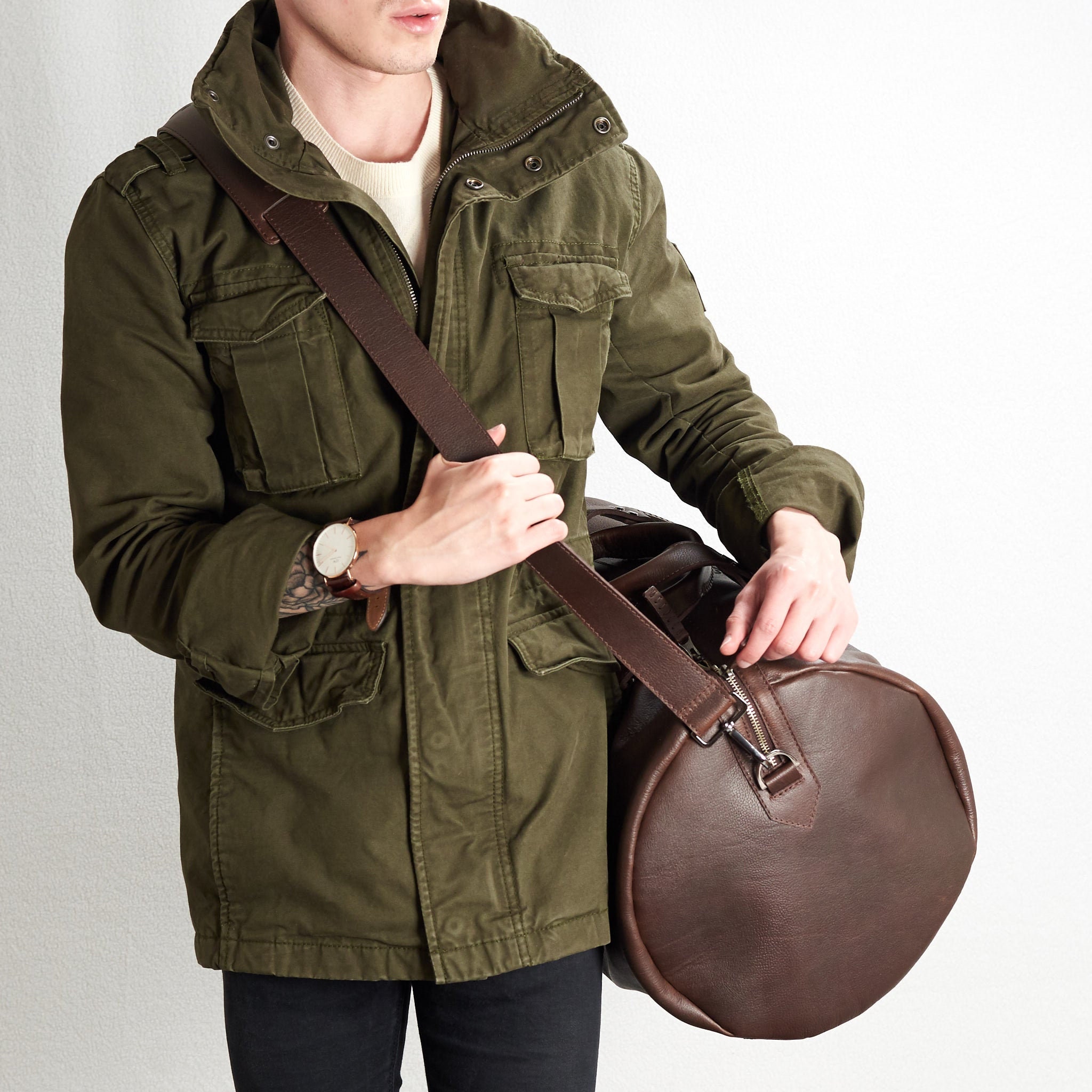 Dark Brown Leather Duffle Bag Men Small Shoulder Travel Etsy