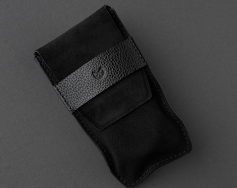 Estuche de ante negro para reloj, estuche de viaje para reloj, estuche de ante de becerro, inserto de piel flor, protector individual, regalo de lujo para hombre.