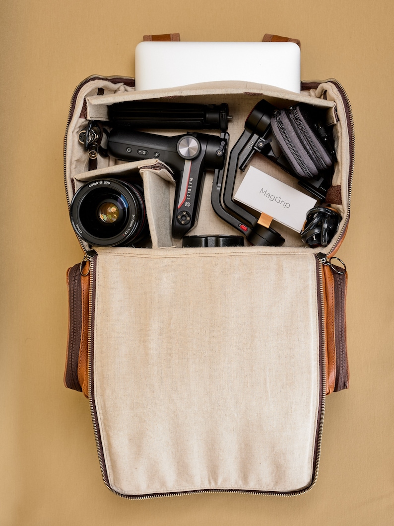 Tan Leather Camera Backpack, Urban Backpack, DSL Backpack, Commuter Backpack, Rucksack, Men Daypack, Laptop Backpack, Custom Monogram, Men image 9