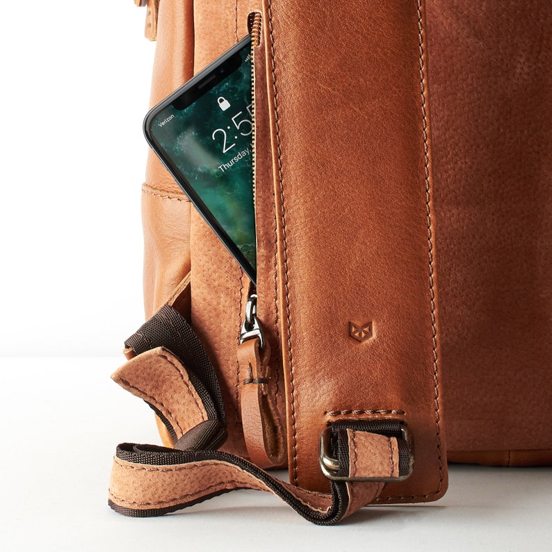 Tan Leather Backpack Laptop Men, Handmade Travel Bag, Camera Rucksack, DaypackWork Bookbag, Urban Weekender, Personalized Monogram Gift image 6