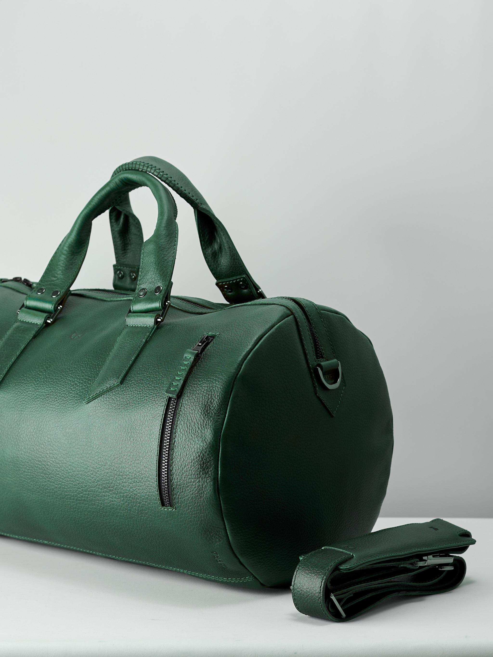 Buy Green Leather Duffle Bag Men, Shoulder Travel Weekender With