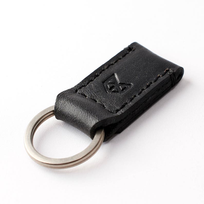 Black Leather Keychain Men Custom Engraved Key Fob Personal Etsy