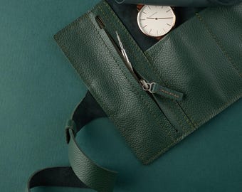 Green Leather Watch Roll, 3-6 Watches Slots, Men Travel Watch Storage Pouch Watch Box Organizer Apple Band Watch Case. Monogrammed Mens Gift