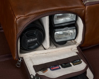 Brown Leather Camera Backpack, Urban Backpack, DSL Backpack, Commuter Backpack, Rucksack, Men Daypack, Laptop Backpack, Custom Monogram