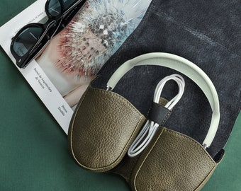 Green AirPods Max Case, Headphones Leather Protective Case, Travel Cover Apple AirPods Max Accessory, Fits with Smart Case, Men Custom Gifts